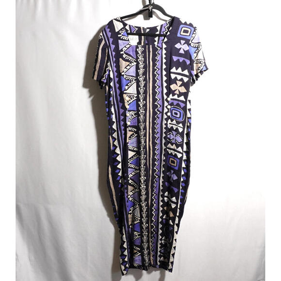 VTG Nina Piccalino AOP Tribal Abstract Print Maxi Dress Square Neck 80s 90s USA - Picture 1 of 6